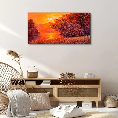 Foto auf leinwand Goldene Stunde am See