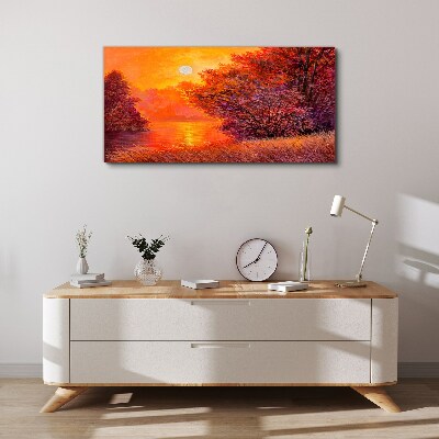Foto auf leinwand Goldene Stunde am See