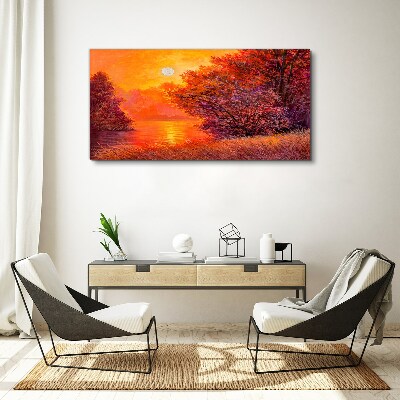 Foto auf leinwand Goldene Stunde am See