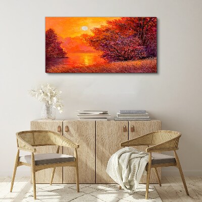 Foto auf leinwand Goldene Stunde am See