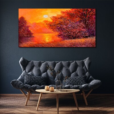 Foto auf leinwand Goldene Stunde am See