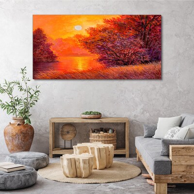 Foto auf leinwand Goldene Stunde am See