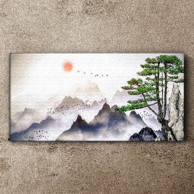 Bild auf leinwand Berge und Vögel im Morgenlicht