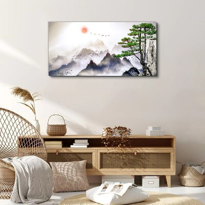 Bild auf leinwand Berge und Vögel im Morgenlicht