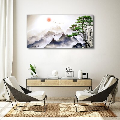 Bild auf leinwand Berge und Vögel im Morgenlicht