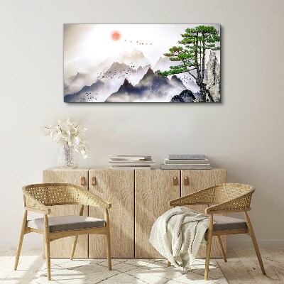 Bild auf leinwand Berge und Vögel im Morgenlicht
