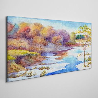 Bild auf leinwand Aquarell-Flussbäume