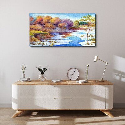 Bild auf leinwand Aquarell-Flussbäume