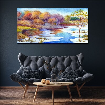 Bild auf leinwand Aquarell-Flussbäume