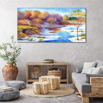 Bild auf leinwand Aquarell-Flussbäume