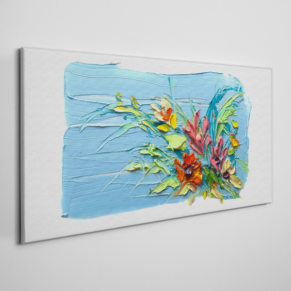 Leinwandbild Blumen auf blauem Hintergrund