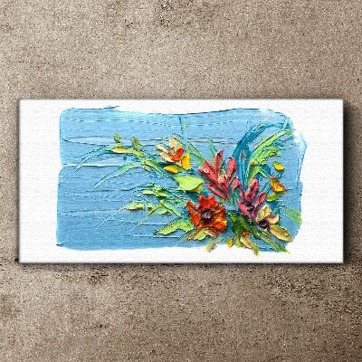 Leinwandbild Blumen auf blauem Hintergrund