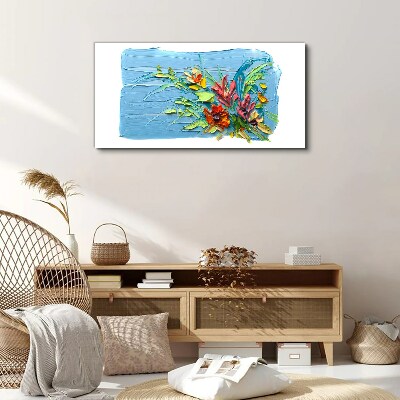 Leinwandbild Blumen auf blauem Hintergrund