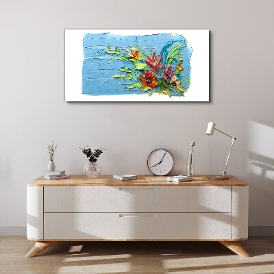 Leinwandbild Blumen auf blauem Hintergrund