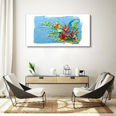 Leinwandbild Blumen auf blauem Hintergrund