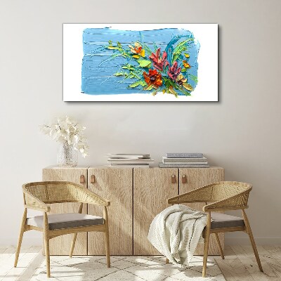Leinwandbild Blumen auf blauem Hintergrund