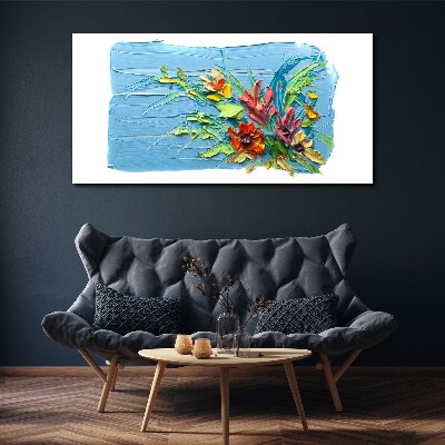 Leinwandbild Blumen auf blauem Hintergrund