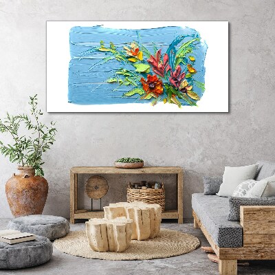 Leinwandbild Blumen auf blauem Hintergrund