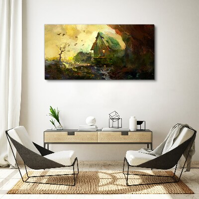 Foto auf leinwand Winterlandschaft mit einem Haus