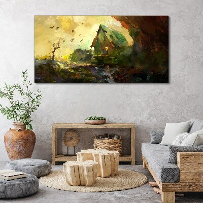 Foto auf leinwand Winterlandschaft mit einem Haus