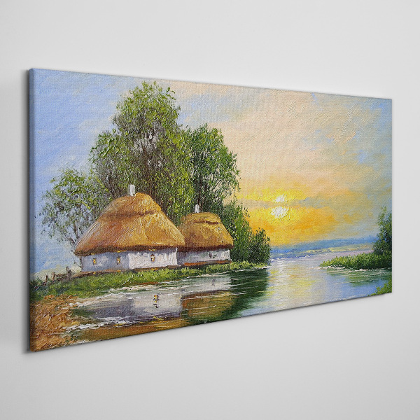 Foto auf leinwand Ein friedlicher Sonnenuntergang über dem Dorf