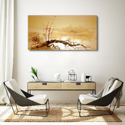 Foto auf leinwand Goldene Farbtöne am Wasserrand