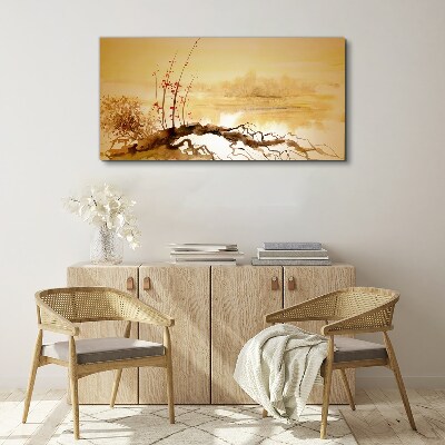 Foto auf leinwand Goldene Farbtöne am Wasserrand