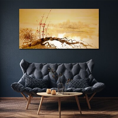 Foto auf leinwand Goldene Farbtöne am Wasserrand