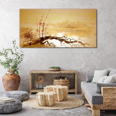 Foto auf leinwand Goldene Farbtöne am Wasserrand