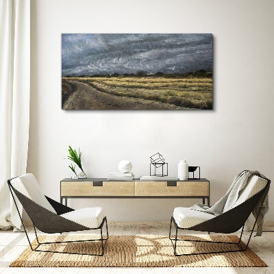 Foto auf leinwand Gewitterhimmel über einer Landstraße