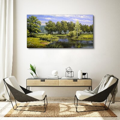 Foto auf leinwand Eine friedliche Landschaft am Fluss