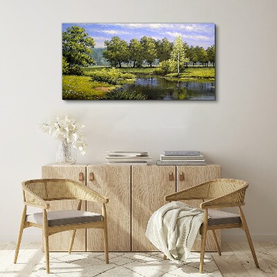 Foto auf leinwand Eine friedliche Landschaft am Fluss