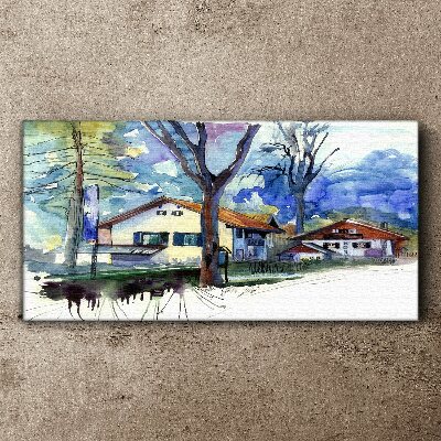 Foto leinwand Ländliche Landschaft in Aquarell