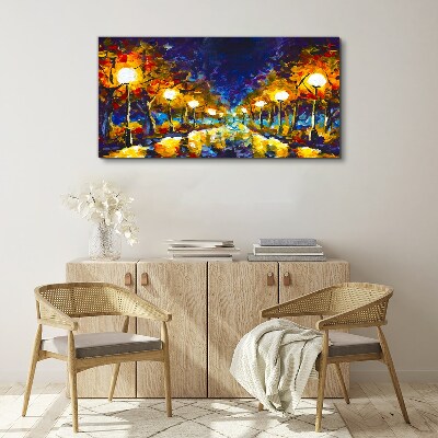 Foto auf leinwand Abendgasse mit Lampen