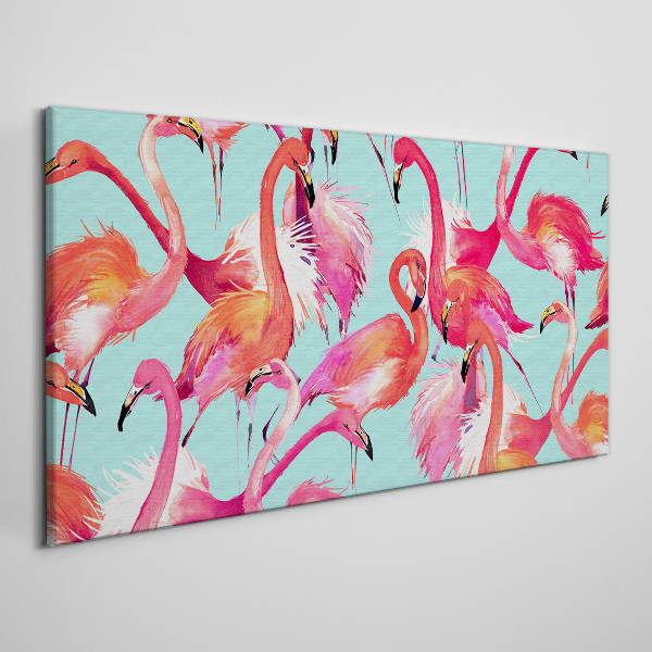 Foto auf leinwand Rosa Flamingos auf türkisfarbenem Hintergrund