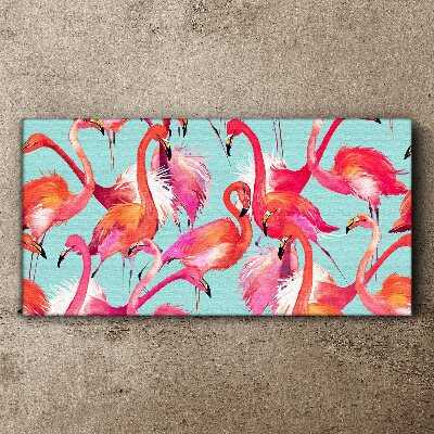 Foto auf leinwand Rosa Flamingos auf türkisfarbenem Hintergrund