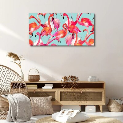 Foto auf leinwand Rosa Flamingos auf türkisfarbenem Hintergrund