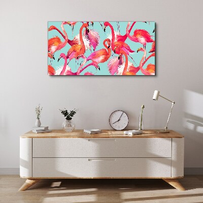 Foto auf leinwand Rosa Flamingos auf türkisfarbenem Hintergrund