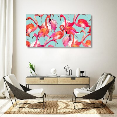 Foto auf leinwand Rosa Flamingos auf türkisfarbenem Hintergrund
