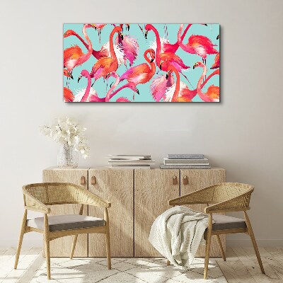 Foto auf leinwand Rosa Flamingos auf türkisfarbenem Hintergrund
