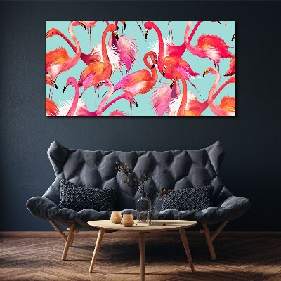 Foto auf leinwand Rosa Flamingos auf türkisfarbenem Hintergrund