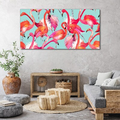 Foto auf leinwand Rosa Flamingos auf türkisfarbenem Hintergrund