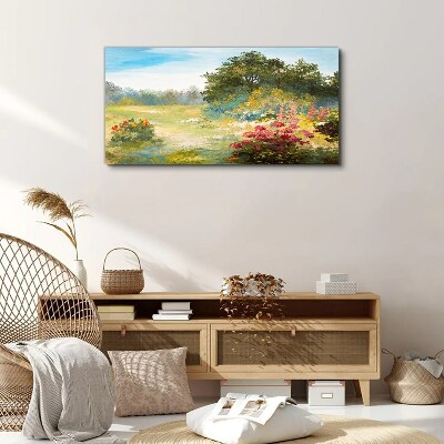 Foto auf leinwand Blumenlandschaft eines Sommermorgens