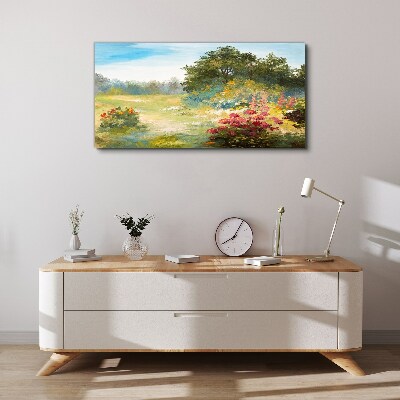 Foto auf leinwand Blumenlandschaft eines Sommermorgens
