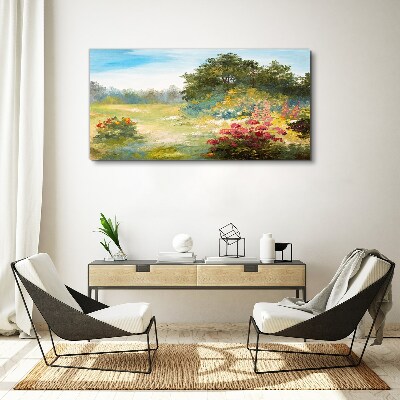 Foto auf leinwand Blumenlandschaft eines Sommermorgens