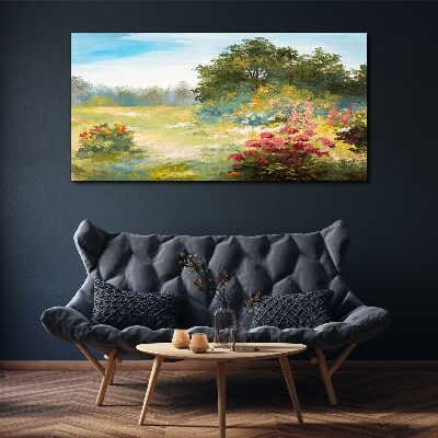 Foto auf leinwand Blumenlandschaft eines Sommermorgens