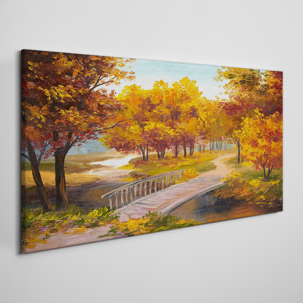 Foto auf leinwand Goldene Brücke im Herbstpark