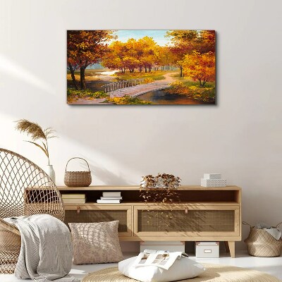 Foto auf leinwand Goldene Brücke im Herbstpark