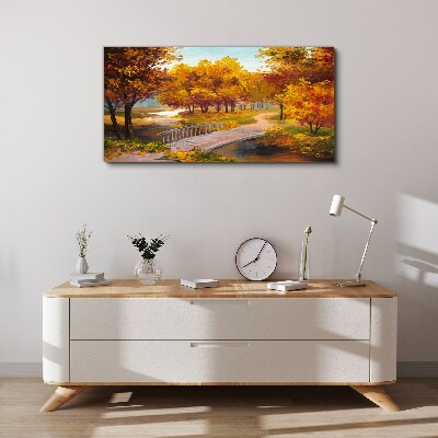 Foto auf leinwand Goldene Brücke im Herbstpark