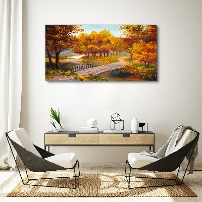 Foto auf leinwand Goldene Brücke im Herbstpark